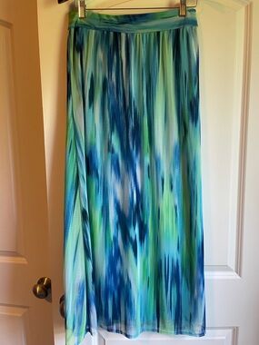 Chico's Blue and Green Watercolor Print Maxi Skirt Size 4-6